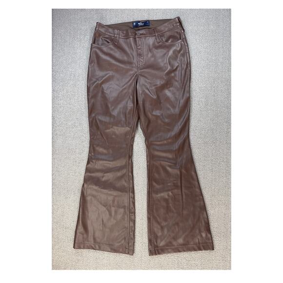 Hollister Faux Leather Flare Pants High Waisted Brown Size 13R Waist 31 - Picture 11 of 12